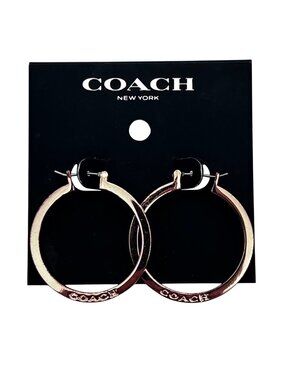Coach Rose Gold-Tone Hoop Earrings With Logo Accent Designer Jewelry New On Card